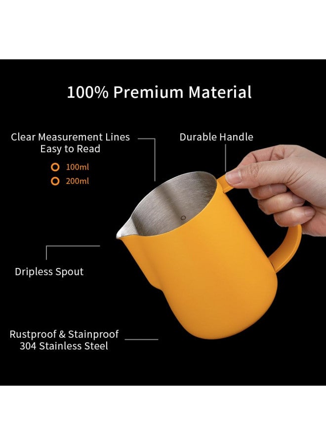 WATCHGET watchget Milk Frothing Pitcher 250ml/8oz Espresso Steaming Pitcher with Matte Yellow Coating Stainless Steel Milk Steamer Jug Milk Frothing Cup, Yellow  - Image 2