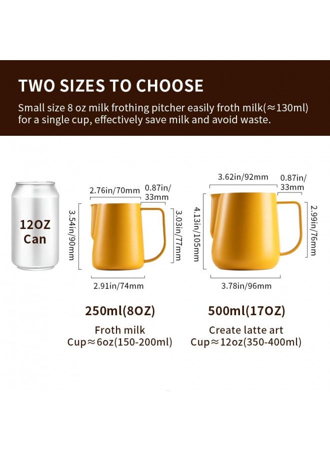 WATCHGET watchget Milk Frothing Pitcher 250ml/8oz Espresso Steaming Pitcher with Matte Yellow Coating Stainless Steel Milk Steamer Jug Milk Frothing Cup, Yellow  - Image 1