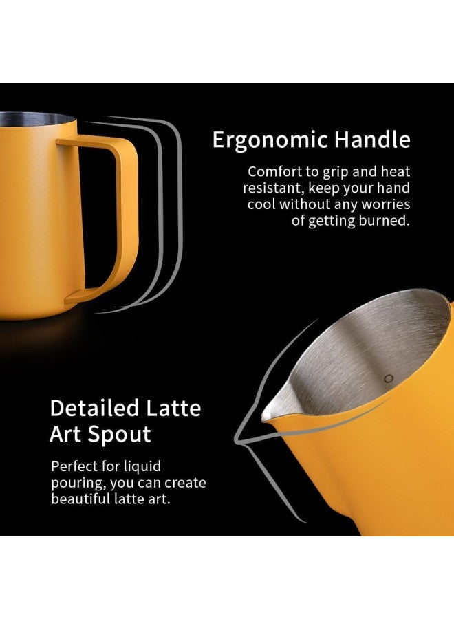 WATCHGET watchget Milk Frothing Pitcher 250ml/8oz Espresso Steaming Pitcher with Matte Yellow Coating Stainless Steel Milk Steamer Jug Milk Frothing Cup, Yellow  - Image 4