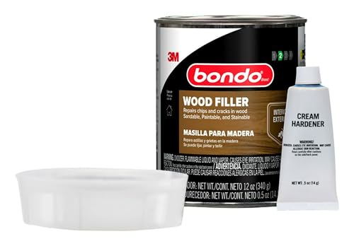 3M Bondo Wood Filler 12 oz with Hardener 0.5 oz, Repairs Chips and Cracks in Wood, Sandable, Paintable, and Stainable - Image 1
