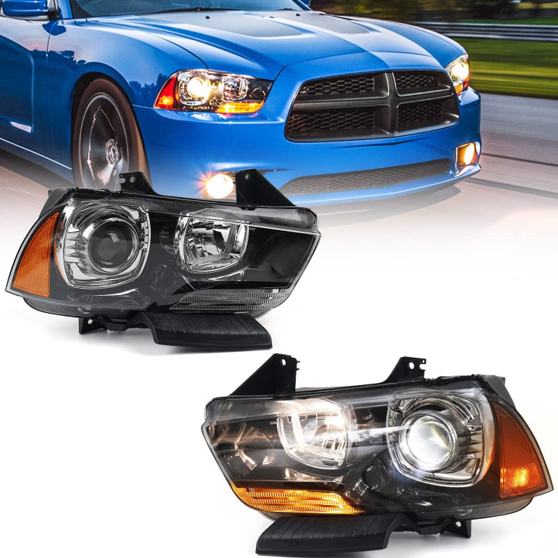 مصابيح فايون زينون HID متوافقة مع مجموعة مصابيح دودج تشارجر 2011 2012 2013 2014 مع مصابيح LED DRL زوج يسار سائق ويمين راكب LHRH