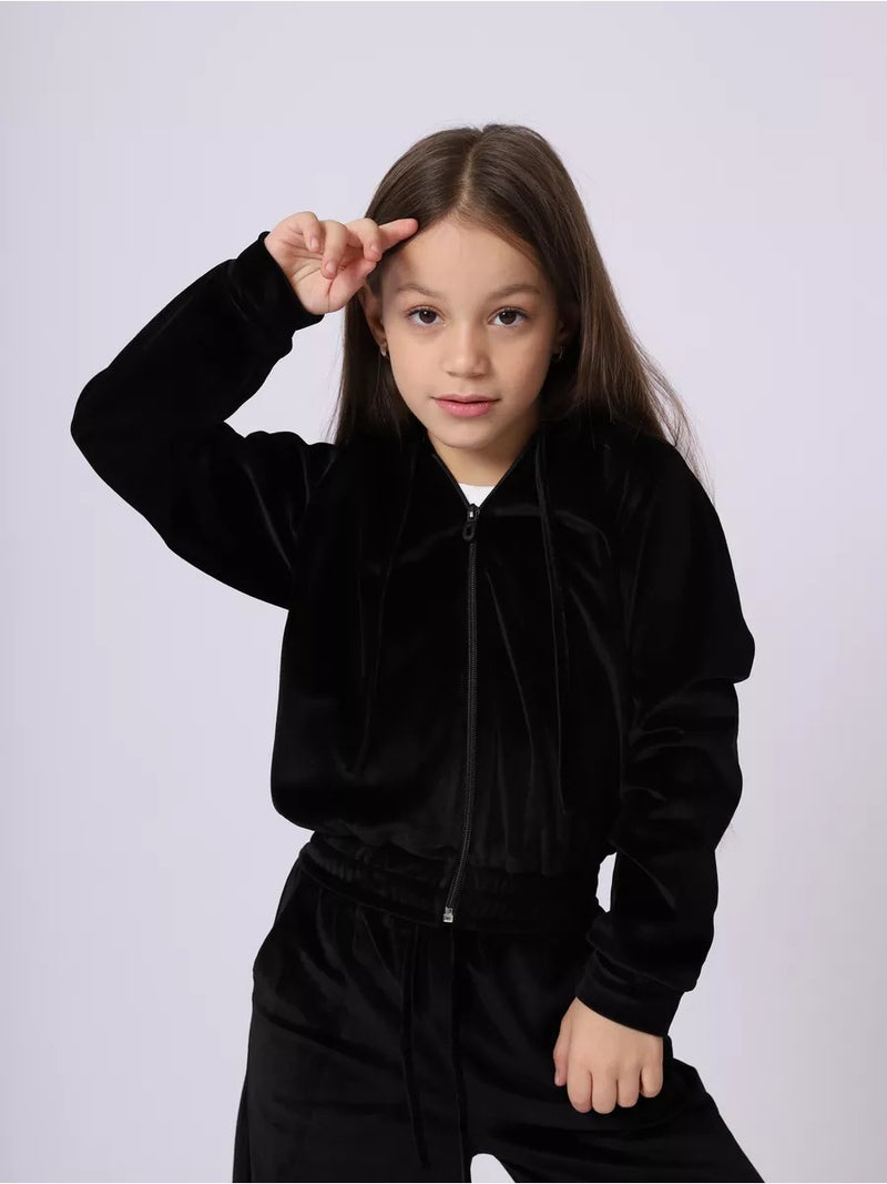 2025 Amazon ebay European and American Foreign Trade Girls Sports Cap Velvet suit Leisure Wear Two-Piece Set Black