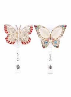 Y&D 2 Pack Retractable Badge Reel Holder, 24 inch Cord Nurse Clip, ID Name Holder with Belt Clip (Butterfly)  - Image 1