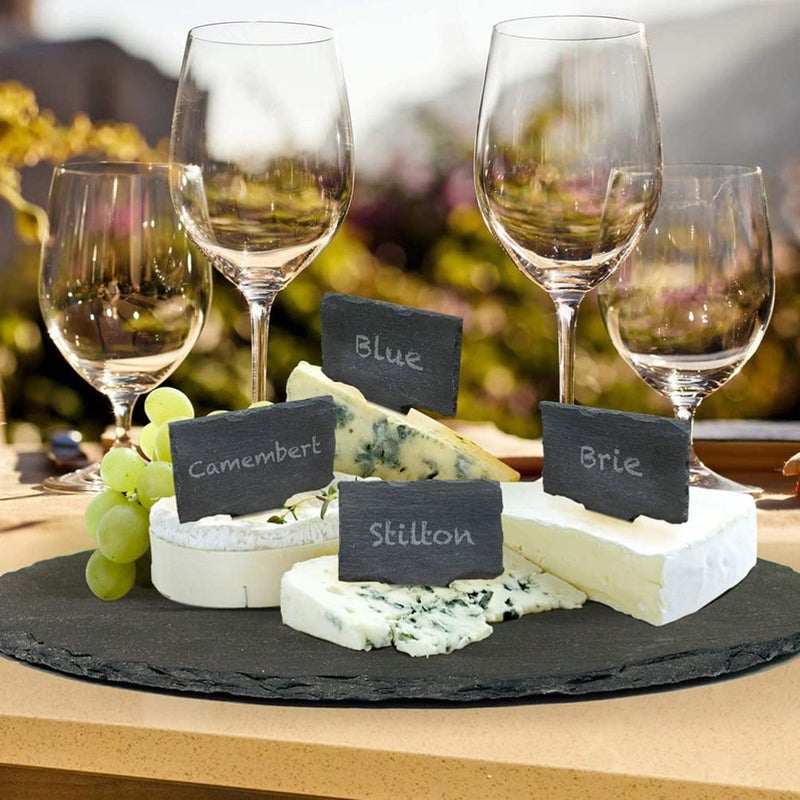 Reusable Cheese Markers Set With 6 Labels 4 Soapstone Chalks Linen Bag - Image 3