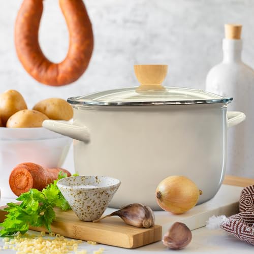 FARCADY Enamel Stockpot with Lid 4 Quart Soup with Handle Big Granite Cooking Pot for Stovetop Campfire Outdoor Stove - Image 3