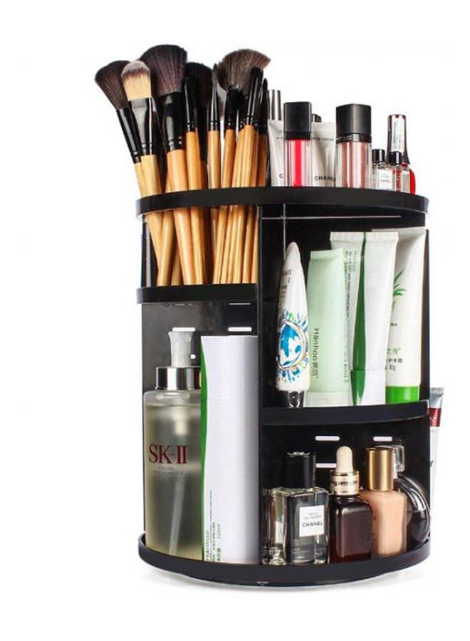 إسكدنيا منظم مستحضرات تجميل دوار بزاوية 360 درجة، حامل دوار قابل للتعديل يمكنك تركيبه بنفسك، رف تخزين مستحضرات التجميل بسعة كبيرة، صندوق منظم لمستحضرات التجميل، المنظم الأفضل لسطح المنضدة أسود - Image 1