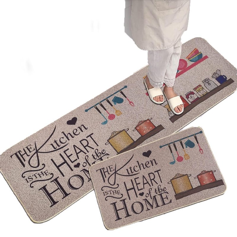 Mokshith Kitchen Mats Pack of 2 NonSlip Kitchen Mats Water and Oil Absorption Kitchen Mats Floor Mat Carpet Set Dustproof Indoor Doormat Set of 1 Heart