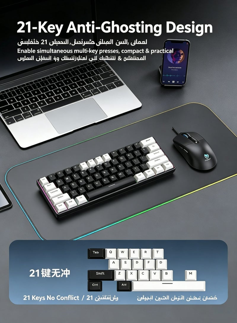 T-WOLF Game keyboard and mouse set with red switch RGB backlight, 61 key wired mechanical keyboard and mouse set - Image 4