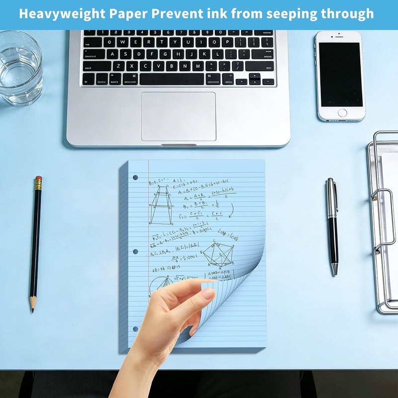 PINJINGPRO Blue Loose Leaf Paper 120 Sheets Colored Filler Pape 8" x 10.5" College Ruled Paper 3-Hole Punched Paper for 3-Ring Binders Notebook Lined 8 * 10.5 Binder Paper Blue Paper for School Office Supplies - Image 5