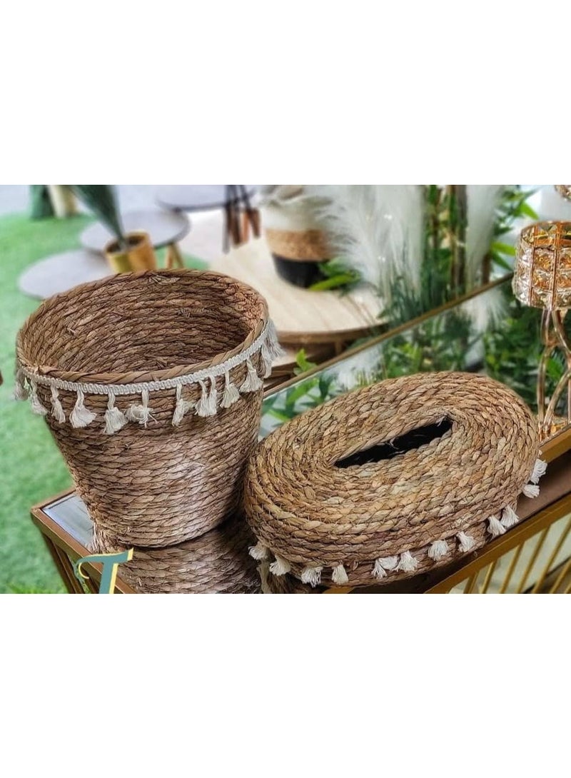 Basket and tissue box set – High-quality wicker material for various home and office uses. - Image 2