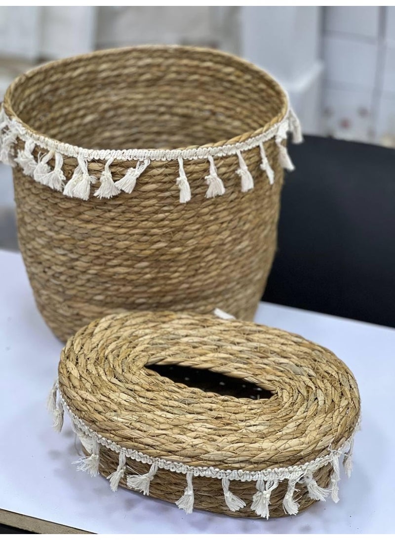 Basket and tissue box set – High-quality wicker material for various home and office uses. - Image 4