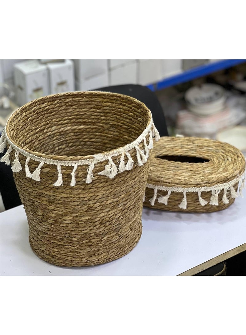 Basket and tissue box set – High-quality wicker material for various home and office uses. - Image 3