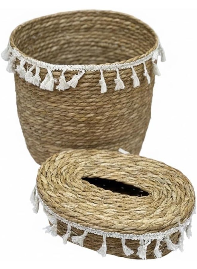 Basket and tissue box set – High-quality wicker material for various home and office uses. - Image 5