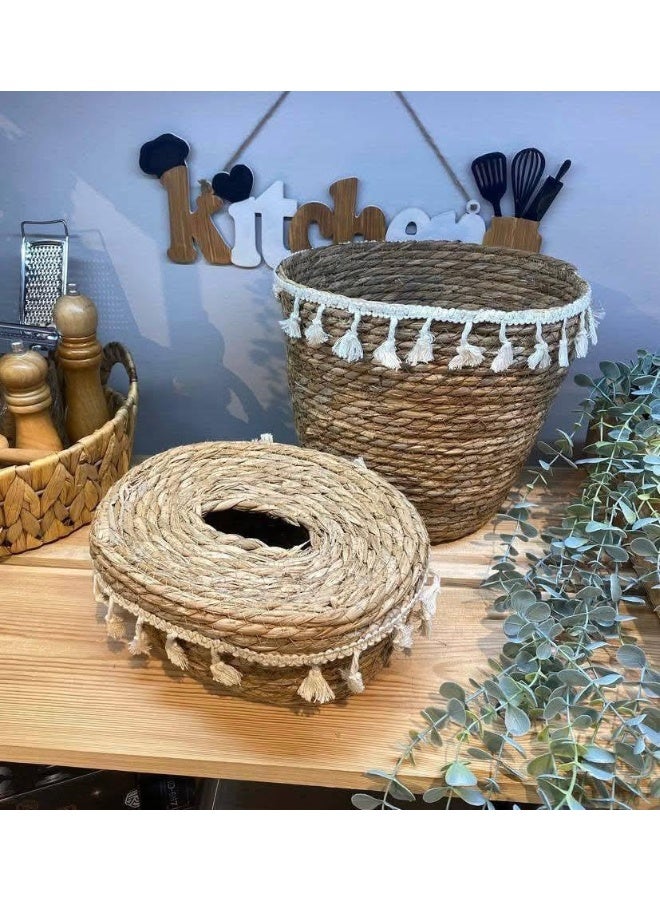 Basket and tissue box set – High-quality wicker material for various home and office uses. - Image 1