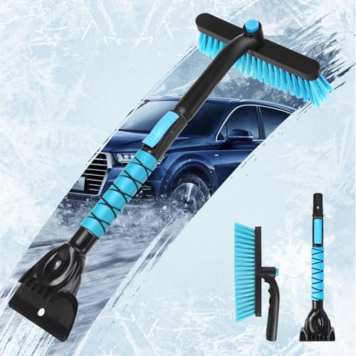 Yougfin 2 in 1 Extendable Snow Brush with Ice Scraper for Car Windshield, 33 Inch Car Window Scraper & Foam Snow Removal Brush for SUV, Heavy Duty Snow Cleaner for Truck Van, 360° Pivoting Head - Image 1