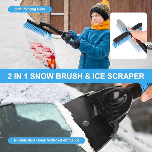 Yougfin 2 in 1 Extendable Snow Brush with Ice Scraper for Car Windshield, 33 Inch Car Window Scraper & Foam Snow Removal Brush for SUV, Heavy Duty Snow Cleaner for Truck Van, 360° Pivoting Head - Image 3