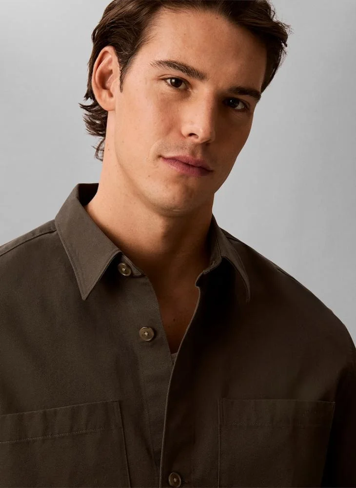 Calvin Klein Beluga Washed Twill Overshirt With Linen for Men | Best Price UAE