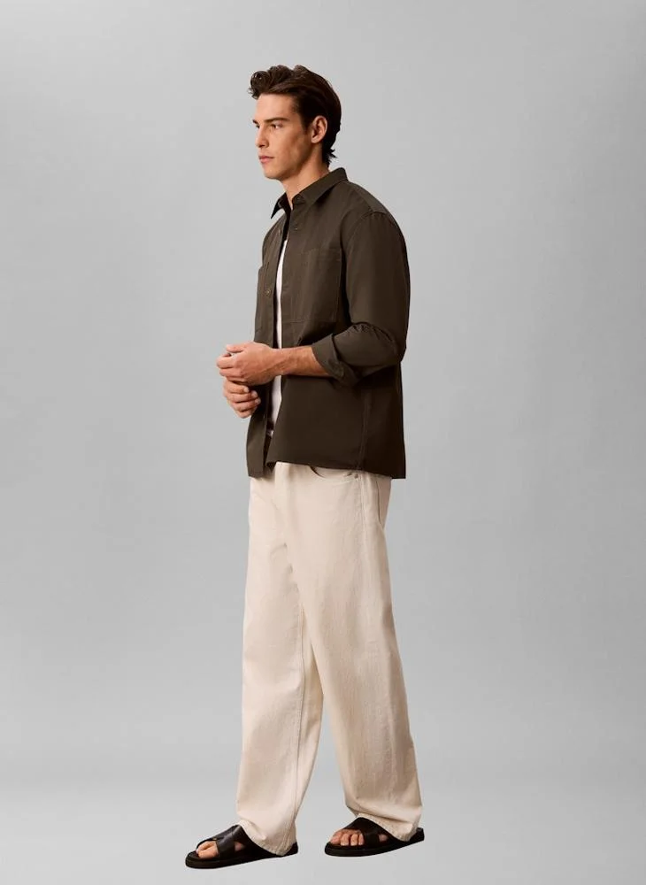 Calvin Klein Beluga Washed Twill Overshirt With Linen for Men | Best Price UAE