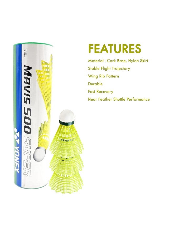 Yonex Mavis 500 Super Nylon Shuttlecock Made In Japan - Pack Of 6 (Yellow) - Image 2