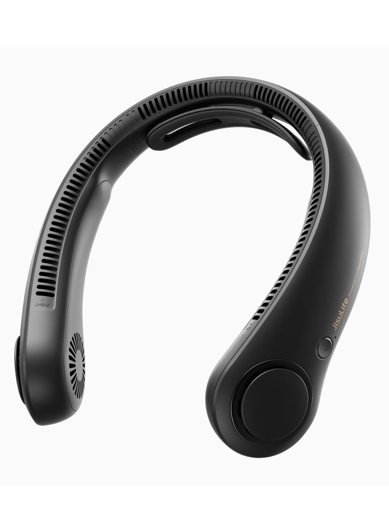 JISULIFE Portable Neck Fan Upgraded JisuLife Neck Fan Life4 360-Degree Air Circulation High Speed Brushless Motor Accelerates Airflow 2 Airflow Channels 4700 RPM 5000 mAh Battery 5 Gear Settings 16 Hrs Lasting Full Charge In 2 Hrs Neckbrace Personal Hands Free Fan Black - Image 1