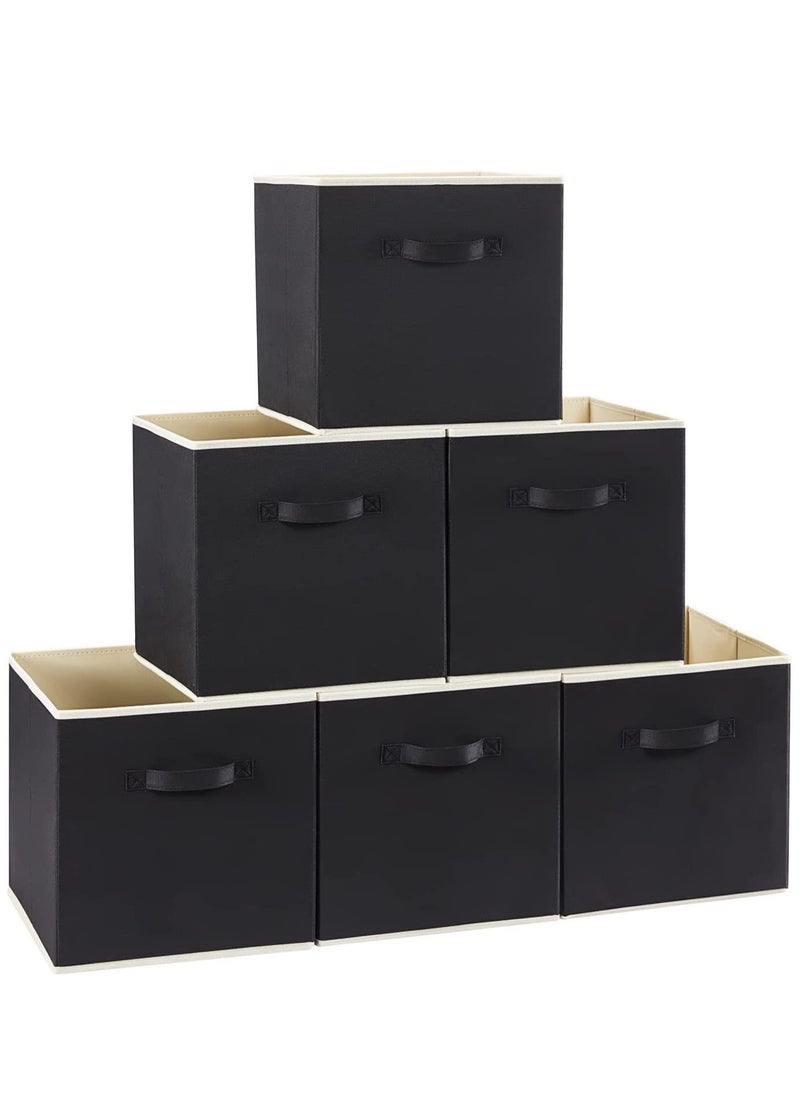 Arabest - 6 Pack Collapsible Storage Bins, Fabric Bins with Handles, Large Capacity Storage Cubes for Books Toys Clothes and Sundries(Black) - Image 1