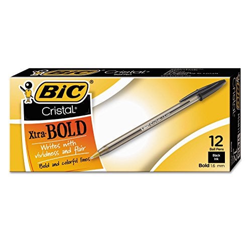 BIC MSB11BK Cristal Xtra Bold Ballpoint Stick Pen, Black Ink, 1.6mm, Bold, Dozen - Image 1
