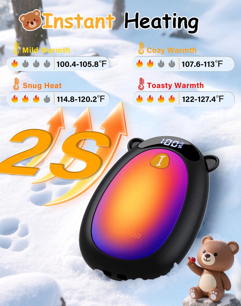 Taiofan Electric Hand Warmers Rechargeable, Cute Bear Design, LED Display, 4 Settings, Fast Heating Portable Pocket Heater Magnetic Handwarmers 2 Pack for Hunting Essentials Camping Gift for Men Women - Image 4