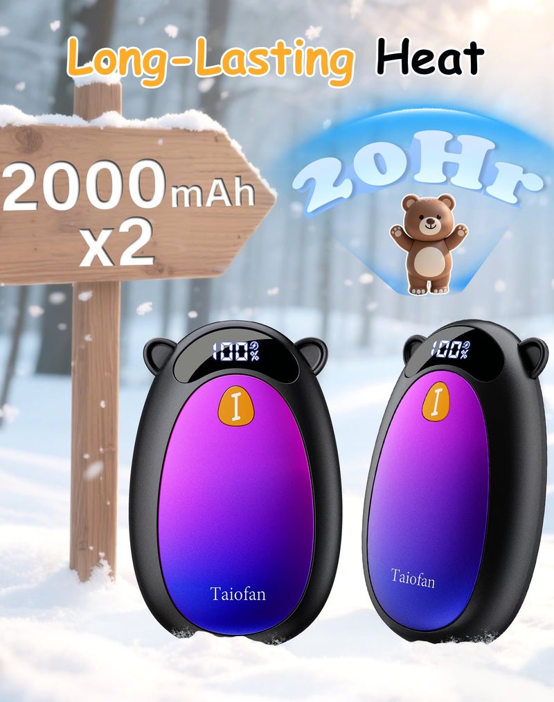 Taiofan Electric Hand Warmers Rechargeable, Cute Bear Design, LED Display, 4 Settings, Fast Heating Portable Pocket Heater Magnetic Handwarmers 2 Pack for Hunting Essentials Camping Gift for Men Women - Image 3