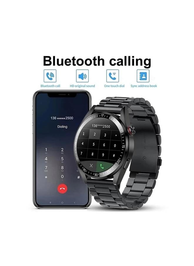 HYX - Full Screen Smart Watch Men Always Display The Time Bluetooth Call Local Music Men Smartwatch For Samsung iPhone Huawei - Black Steel - Image 1