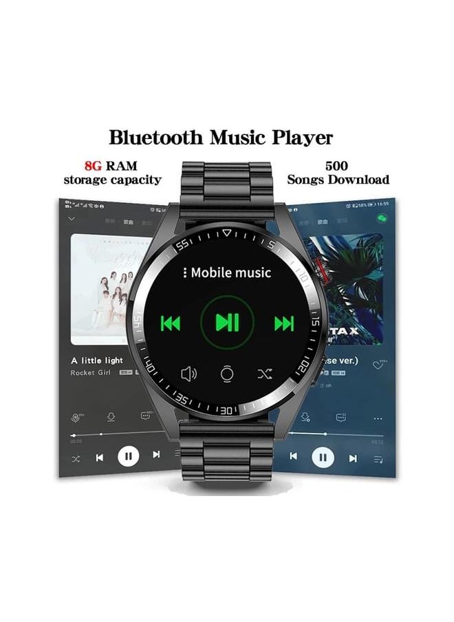 HYX - Full Screen Smart Watch Men Always Display The Time Bluetooth Call Local Music Men Smartwatch For Samsung iPhone Huawei - Black Steel - Image 1