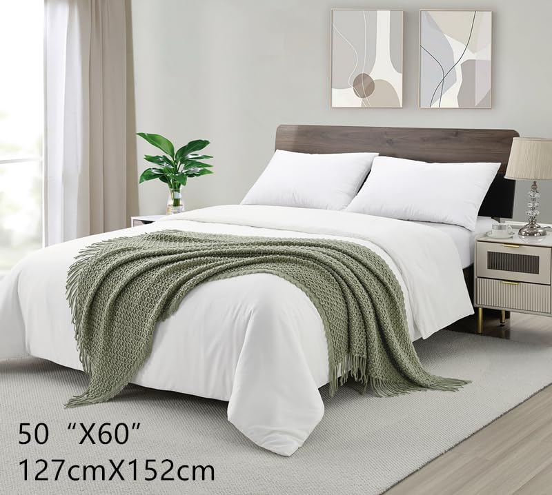 CREVENT Farmhouse Boho Knitted Throw Blanket for Couch Sofa Chair Bed Home Decoration, Soft Warm Cozy Light Weight for Spring Summer Fall (127x152cm Sage Green) - Image 3