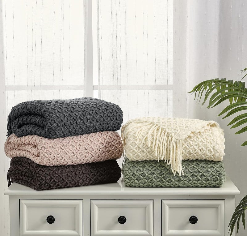 CREVENT Farmhouse Boho Knitted Throw Blanket for Couch Sofa Chair Bed Home Decoration, Soft Warm Cozy Light Weight for Spring Summer Fall (127x152cm Sage Green) - Image 5