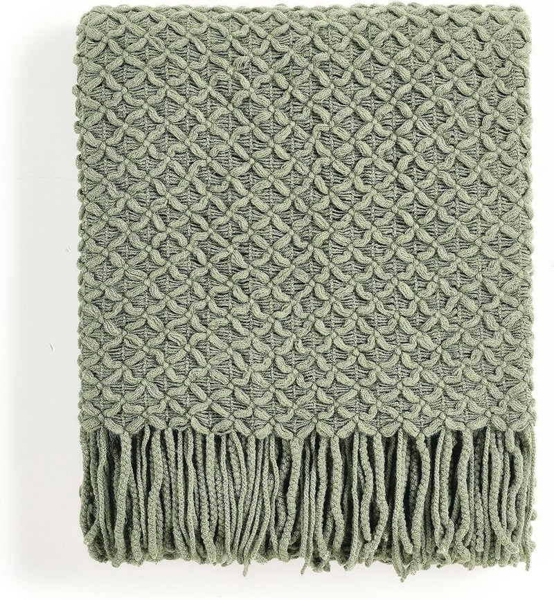 CREVENT Farmhouse Boho Knitted Throw Blanket for Couch Sofa Chair Bed Home Decoration, Soft Warm Cozy Light Weight for Spring Summer Fall (127x152cm Sage Green) - Image 1