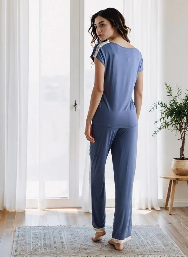 Splash FAV  Lace Trim Pyjama Set for Women | Best Price UAE
