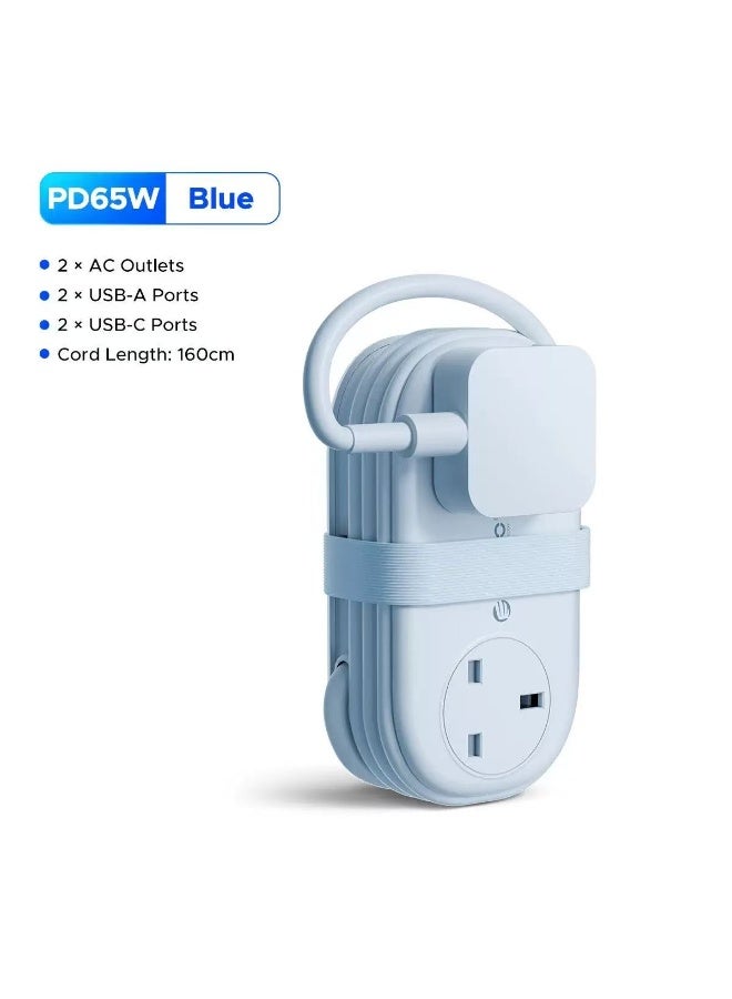 أوريكو مشترك كهرباء ORICO بقابس بريطاني، مزود بمنفذي تيار متردد (AC) ومنفذي USB ومنفذي Type-C، مع سلك تمديد بطول 1.6 متر - مثالي للسفر والتنقل. - Image 1