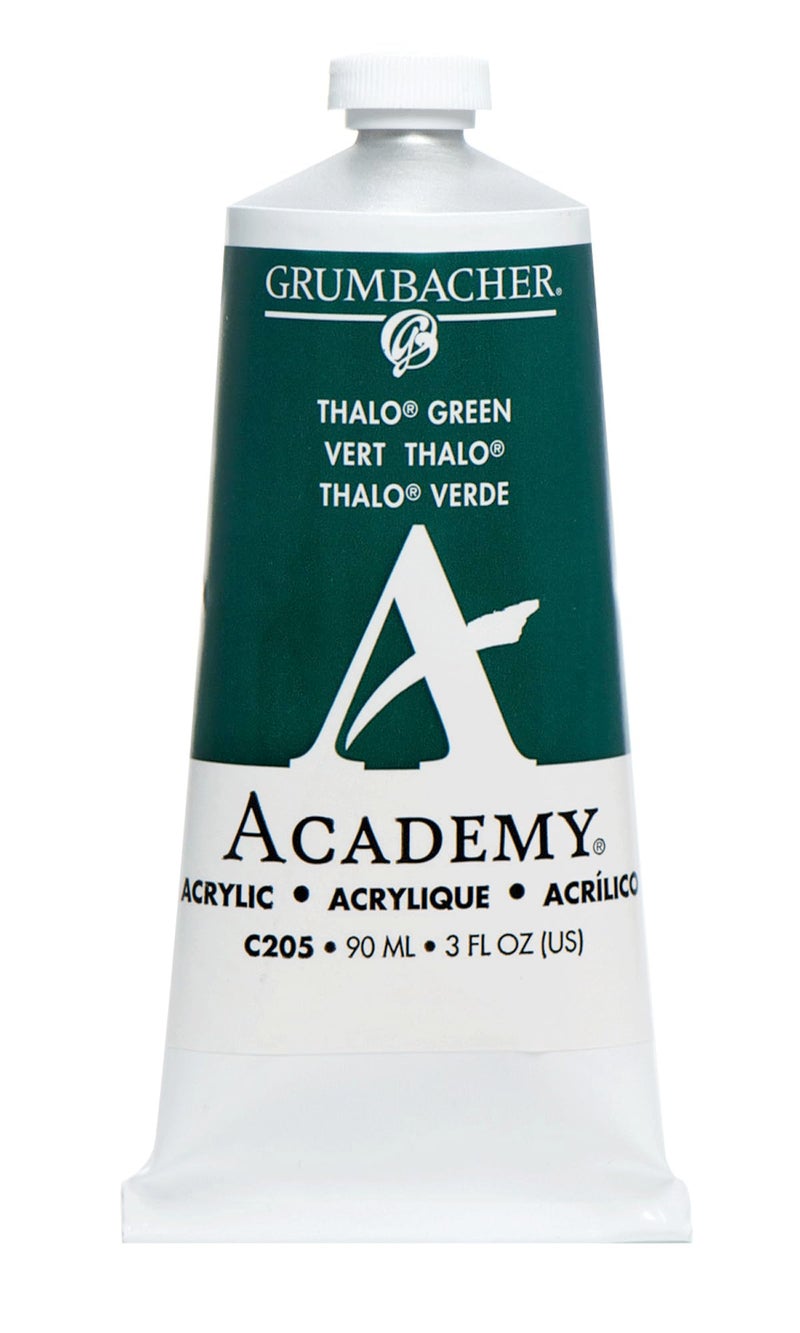 Grumbacher Academy Acrylic Paint, Gloss, 90ml/3 oz Metal Tube, Thalo Green (Blue Shade) - Image 1