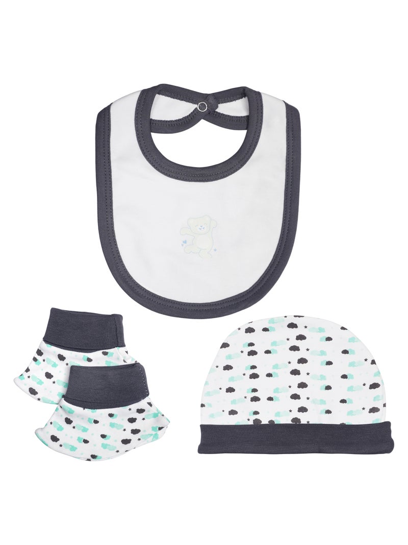Babies Basic 5 piece Unisex 100% Cotton Sets include Bib, Romper, Mittens, Cap and Sleepsuit/Jumpsuit - Image 4