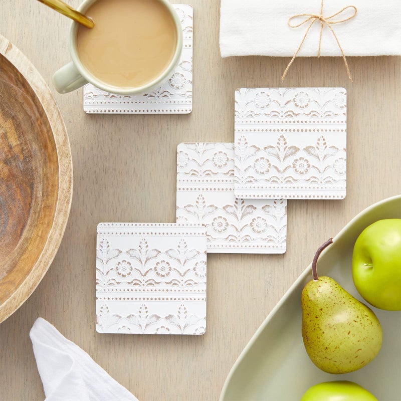 Juvale Wooden Coasters Set of 6-3.8 in, White, Square, Farmhouse Style - Coaster Holder for Coffee Table & Bar Decor - Kitchen & Living Room Decor - Image 2