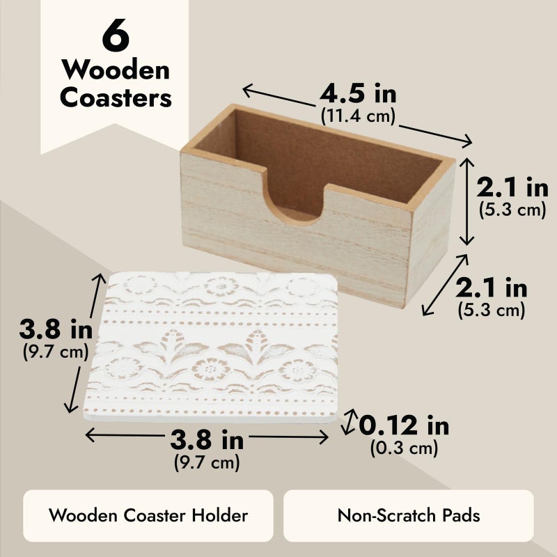Juvale Wooden Coasters Set of 6-3.8 in, White, Square, Farmhouse Style - Coaster Holder for Coffee Table & Bar Decor - Kitchen & Living Room Decor - Image 3