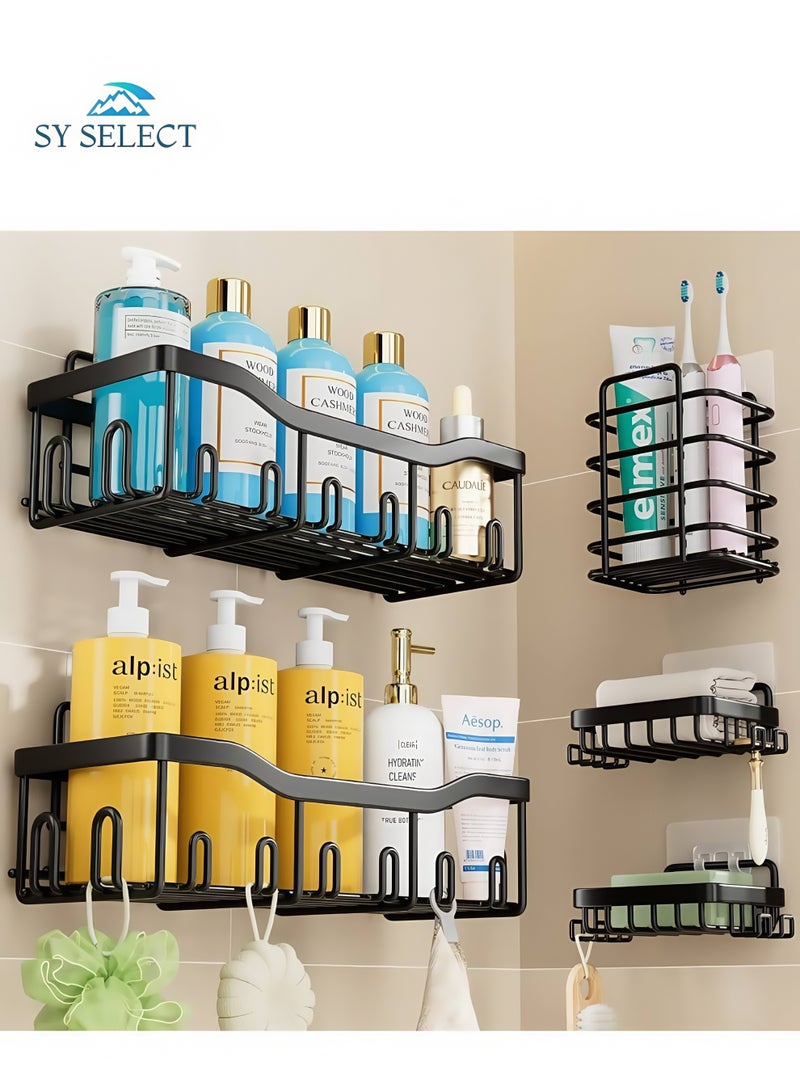 SY SELECT 5-Pack No Drilling Shower Caddy, Adhesive Bathroom & Kitchen Organizer, Large Capacity Rustproof Stainless Steel Shelves for Inside Shower Rack  - Image 1
