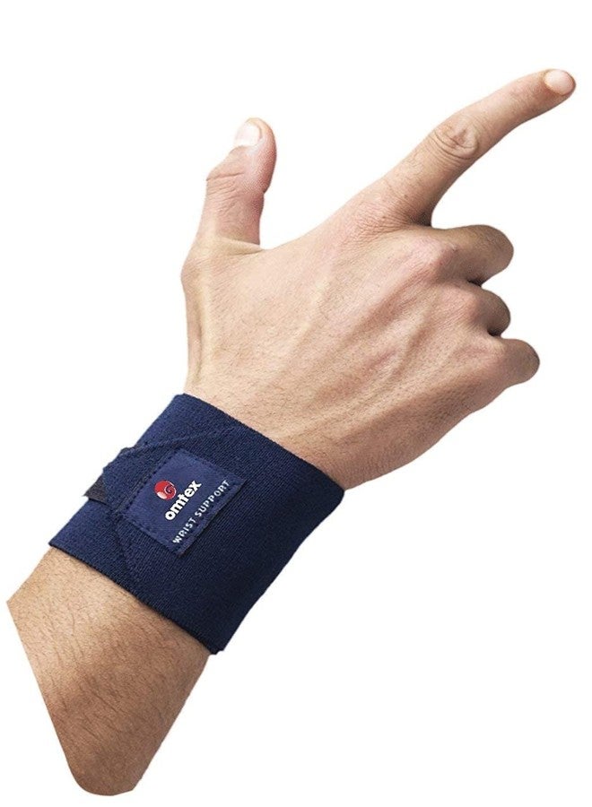 omtex Adjustable Velcro Elasticized-Fabric Wrist Support, Men's Free Size - Navy Blue (Pack of 2)