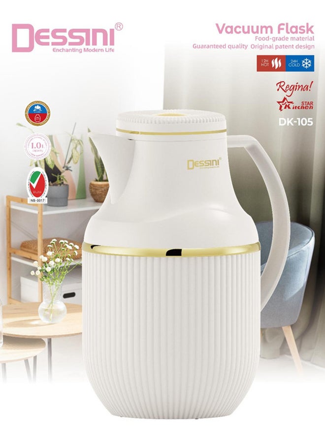 Dessini Tea & Coffee Vacuum Flask 1L Dk105 Beige/Gold - Image 1