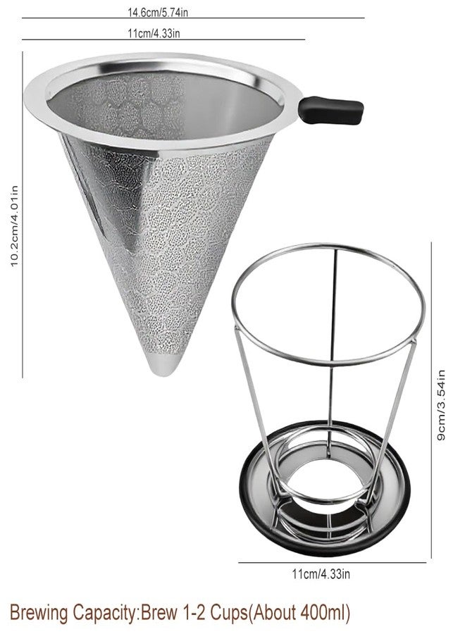Abnaok Pour Over Coffee Dripper, Abnaok Stainless Steel Filter,Easy to Clean Paperless Pour Over Coffee Maker,Reusable Filter,Cone Dripper with Removable Cup - Image 3