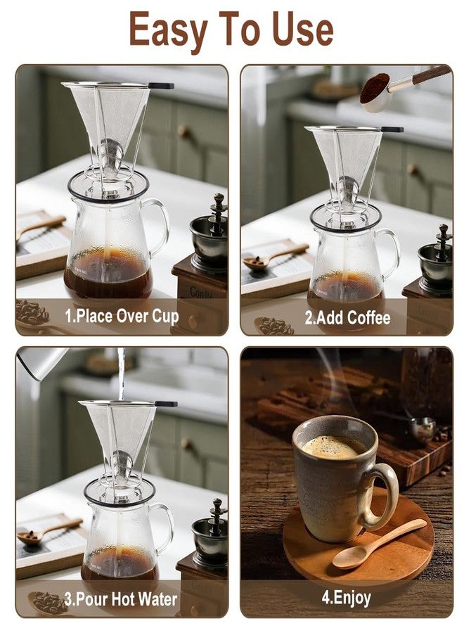 Abnaok Pour Over Coffee Dripper, Abnaok Stainless Steel Filter,Easy to Clean Paperless Pour Over Coffee Maker,Reusable Filter,Cone Dripper with Removable Cup - Image 5