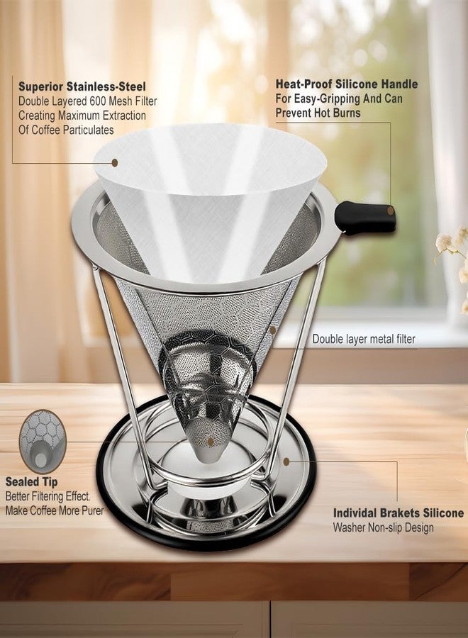 Abnaok Pour Over Coffee Dripper, Abnaok Stainless Steel Filter,Easy to Clean Paperless Pour Over Coffee Maker,Reusable Filter,Cone Dripper with Removable Cup - Image 2