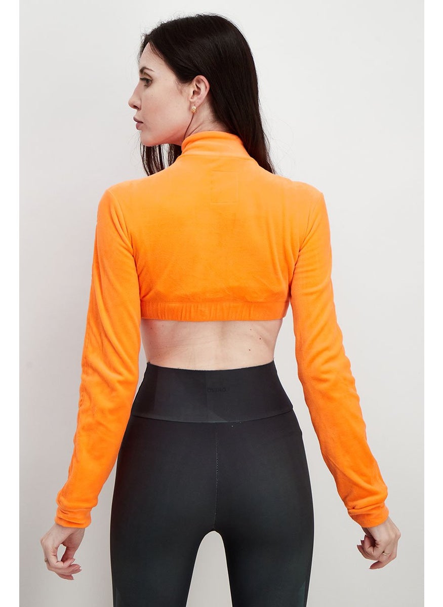 Women Mock Neck Long Sleeve Track Crop Top, Orange - pzsku/ZF3DAF38AD488022FF312Z/45/_/1737900532/5eac08ff-50ea-43bc-b6b8-0889a9b2b0dd