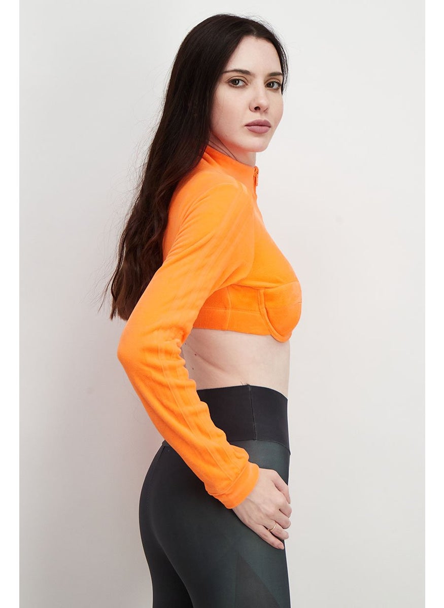 Women Mock Neck Long Sleeve Track Crop Top, Orange - pzsku/ZF3DAF38AD488022FF312Z/45/_/1737900534/bef8b2a4-f43a-48ec-9d13-be3b597f3ca6