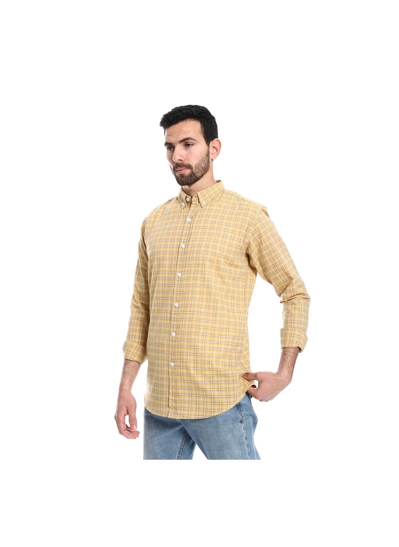 Windowpane Pattern Buttons Down Closure Shirt - Mustard & Beige