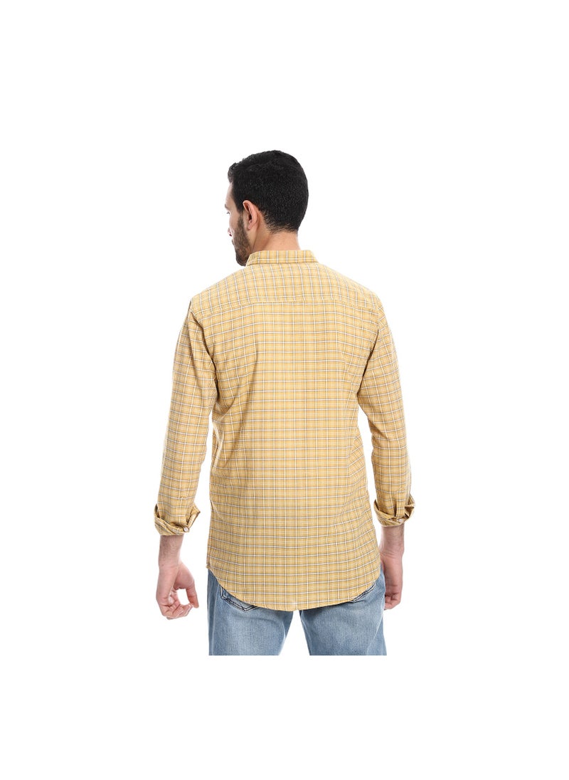 Windowpane Pattern Buttons Down Closure Shirt - Mustard & Beige