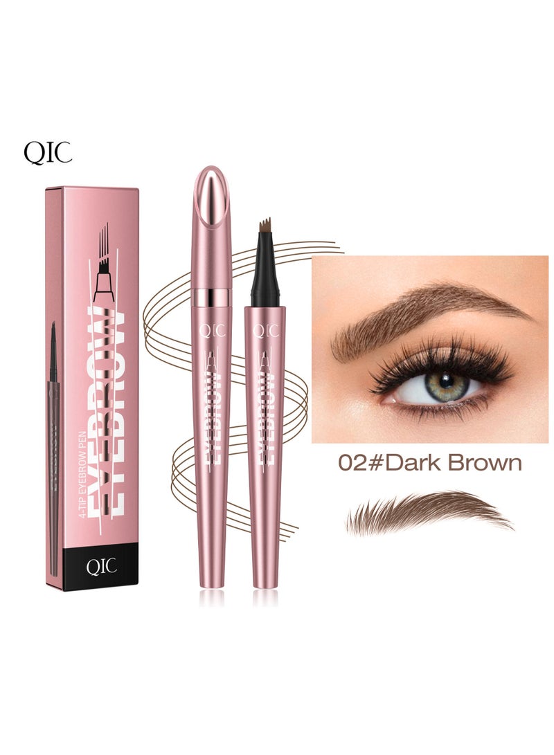 QIC Microblading Eyebrow Pen, 2026 New 4-Tip 3D Eyebrow Pencil, Waterproof Long-Lasting Fine Stroke Contouring Pen, Premium Natural Magic Brow Makeup for All-Day Wear (Dark Coffee) - Image 1